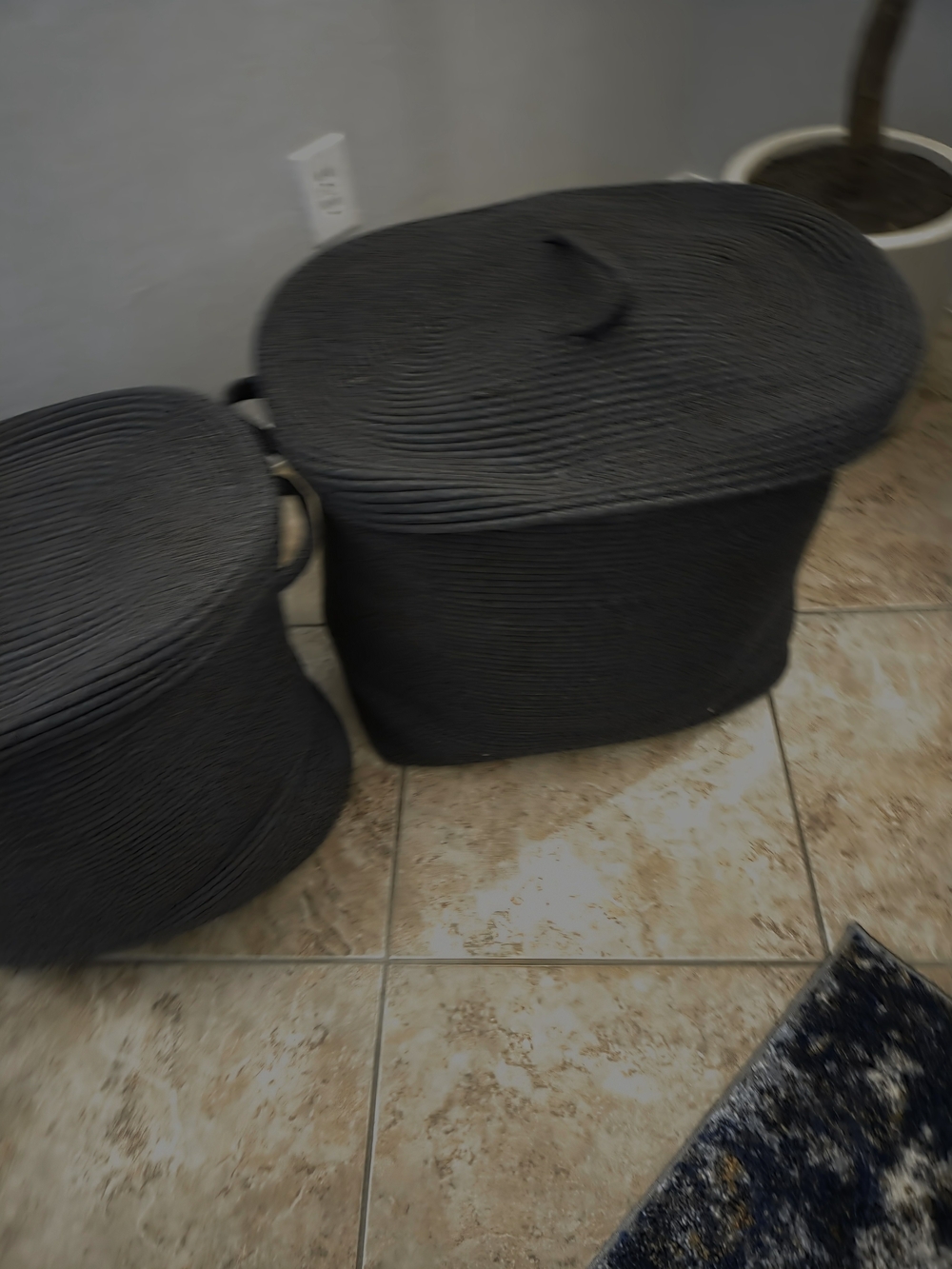 2 Woven Oval Storage Baskets with Lids- Grey
